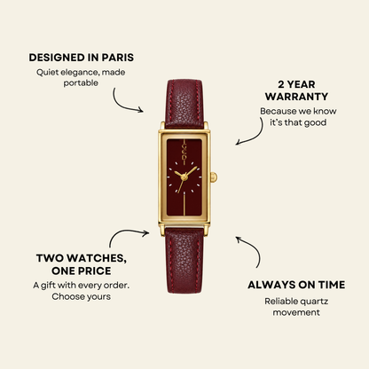 Montaigne Watch Burgundy, women's watch in Burgundy by Aurielle Milano, image 7